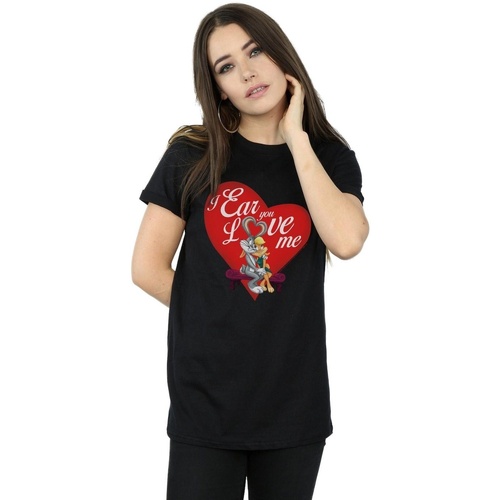 Vêtements Femme T-shirts manches longues Dessins Animés Bugs Bunny And Lola Valentine's Day Love Me Noir