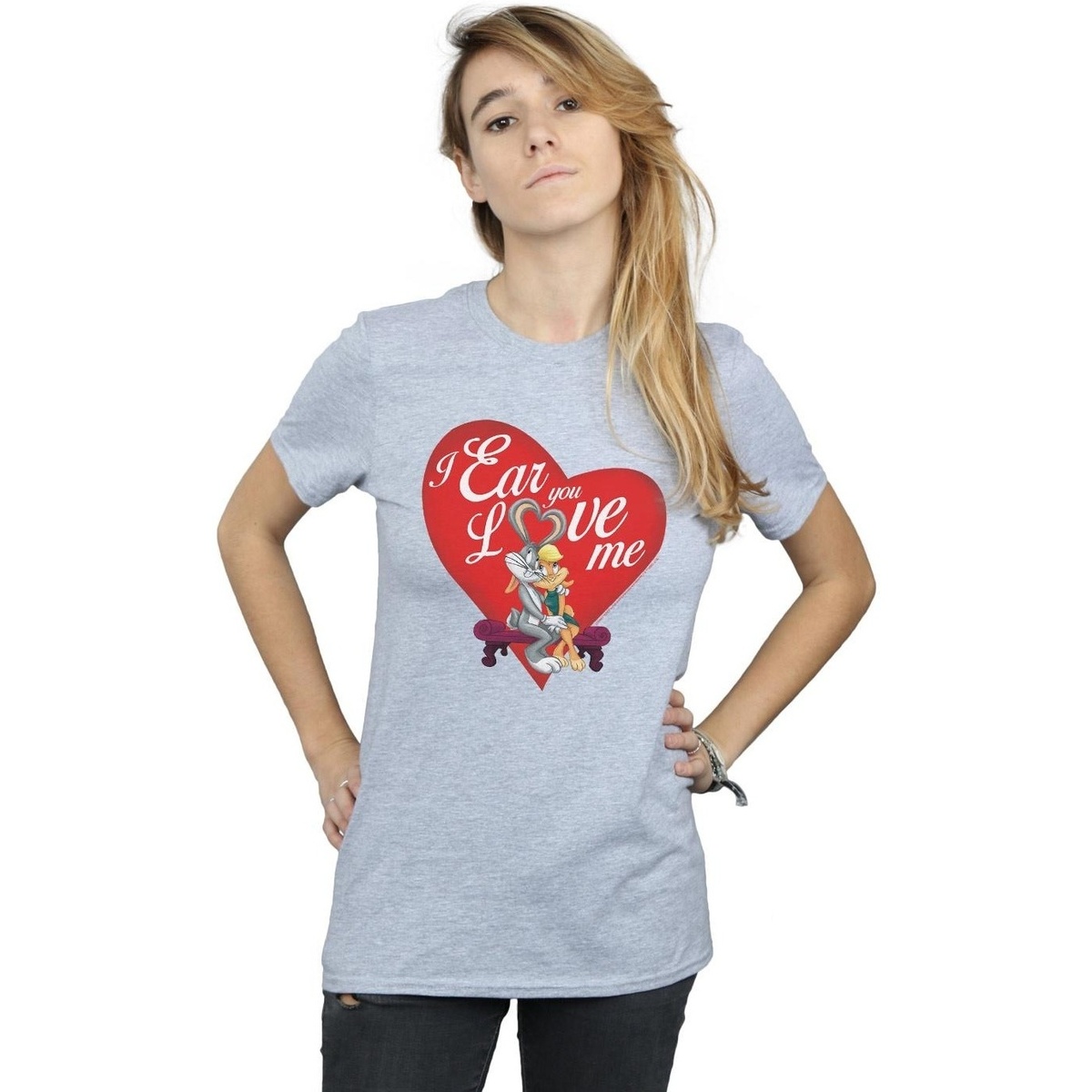 Vêtements Femme T-shirts manches longues Dessins Animés Bugs Bunny And Lola Valentine's Day Love Me Gris