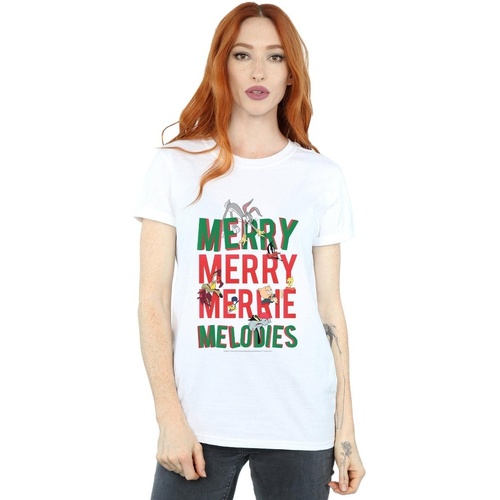 Vêtements Femme T-shirts manches longues Dessins Animés Merry Merrie Melodies Blanc