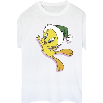 Vêtements Femme T-shirts manches longues Dessins Animés Tweety Christmas Hat Blanc
