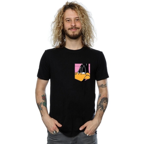 Vêtements Homme T-shirts com manches longues Dessins Animés Daffy Duck Face Faux Pocket Noir