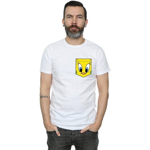 Vêtements Homme T-shirts manches longues Dessins Animés Tweety Pie Face Faux Pocket Blanc