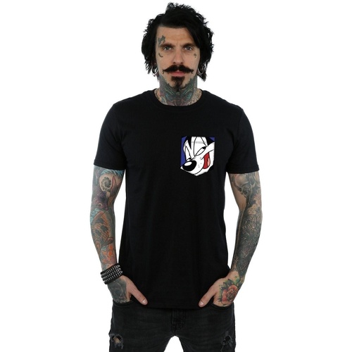 Vêtements Homme T-shirts com manches longues Dessins Animés Pepe Le Pew Face Faux Pocket Noir