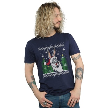 Vêtements Homme T-shirts manches longues Dessins Animés Bugs Bunny Christmas Fair Isle Bleu