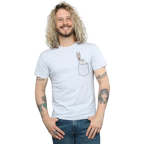 Vêtements Homme T-shirts manches longues Dessins Animés Bugs Bunny Faux Pocket Gris