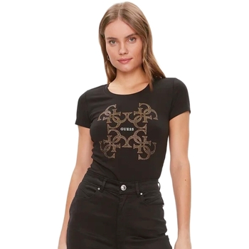 Vêtements Femme T-shirts manches courtes Guess Logo 4G Noir