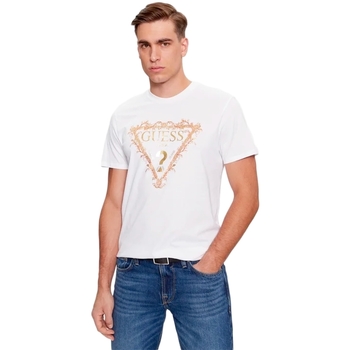 Vêtements Homme T-shirts manches courtes Guess Tri Scroll Blanc