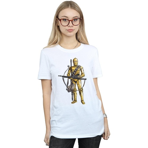 Vêtements Femme T-shirts manches longues Star Wars The Rise Of Skywalker C-3PO Chewbacca Bow Caster Blanc