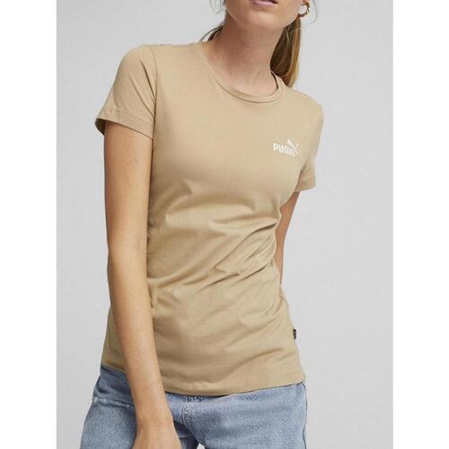 Vêtements Femme T-shirts manches courtes Puma W ess+ embroi tee Beige