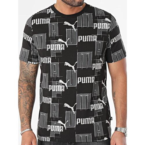 Vêtements Homme T-shirts manches courtes Puma M ess+logla aop tee Noir