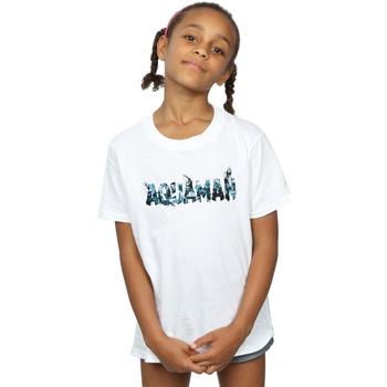 Vêtements Fille T-shirts manches longues Dc Comics Aquaman Text Logo Blanc