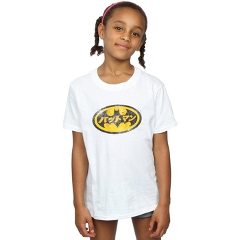Vêtements Fille T-shirts manches longues Dc Comics Batman Japanese Logo Yellow Blanc