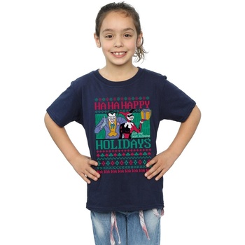 Vêtements Fille T-shirts manches longues Dc Comics Joker And Harley Quinn Ha Ha Happy Holidays Bleu