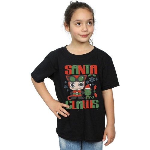 Vêtements Fille T-shirts manches longues Dc Comics Chibi Catwoman Santa Claws Noir