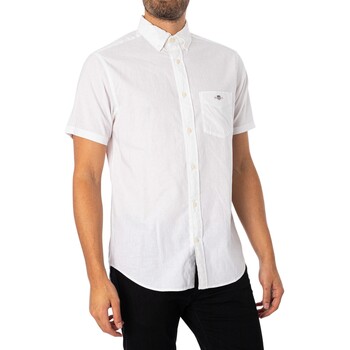 Vêtements Homme Chemises manches longues Gant Chemise à manches courtes en coton et lin ré70mm Blanc