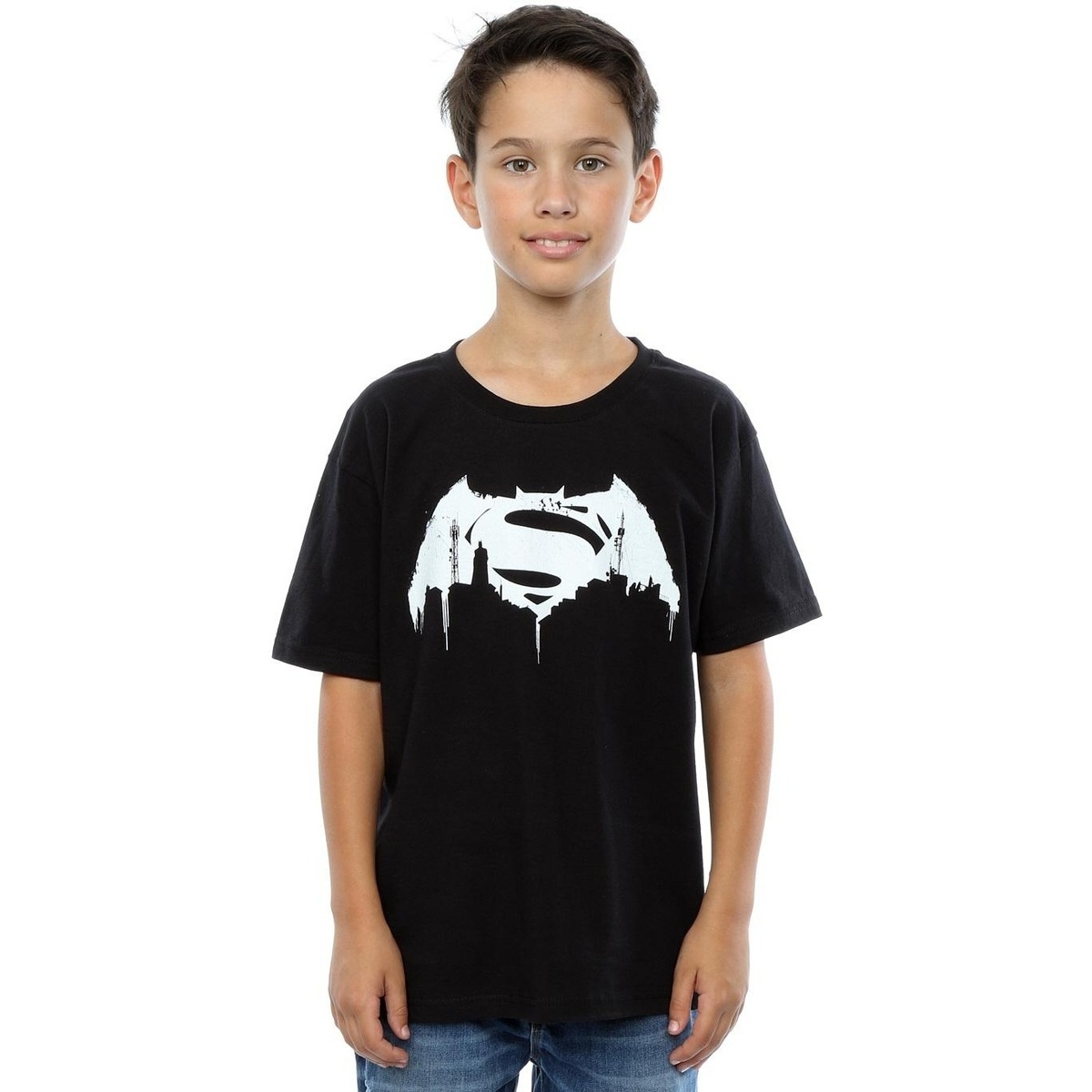 Vêtements Garçon T-shirts manches courtes Dc Comics Batman v Superman Beaten Logo Noir