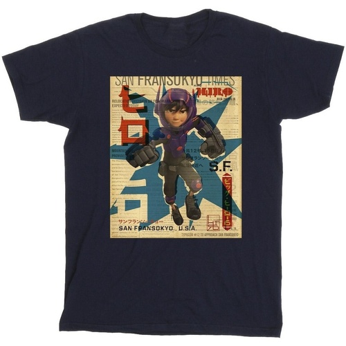 Vêtements Fille T-shirts manches longues Disney Big Hero 6 Baymax Hiro Newspaper Bleu