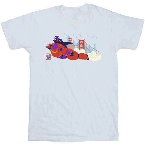 Vêtements Fille T-shirts manches longues Disney Big Hero 6 Baymax Hiro Bridge Blanc