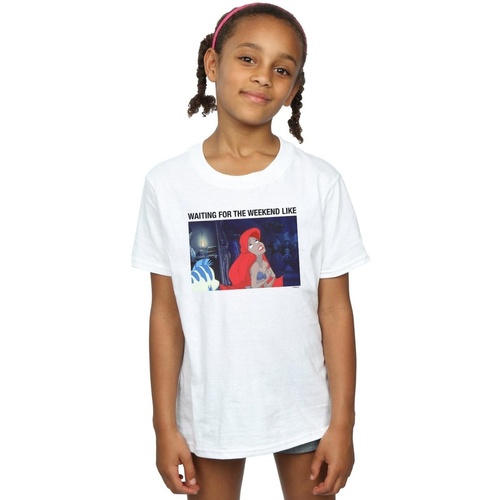 Vêtements Fille T-shirts manches longues Disney The Little Mermaid Waiting For The Weekend Blanc