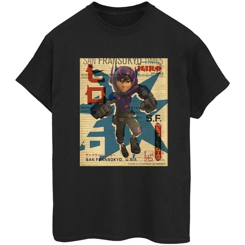 Vêtements Femme T-shirts manches longues Disney Big Hero 6 Baymax Hiro Newspaper Noir