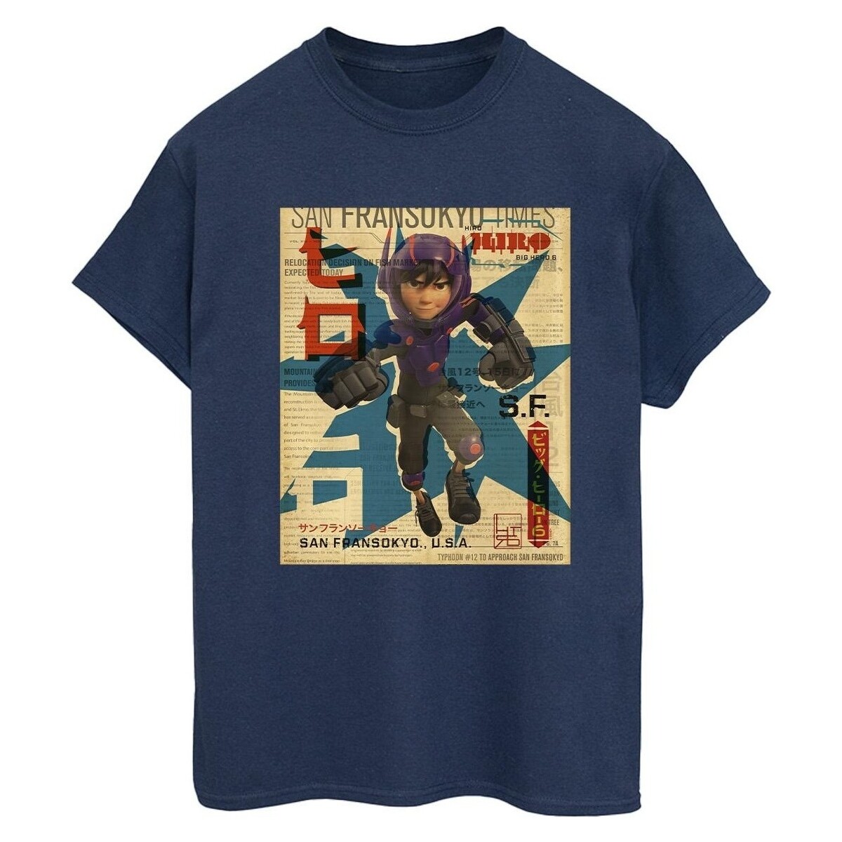 Vêtements Femme T-shirts manches longues Disney Big Hero 6 Baymax Hiro Newspaper Bleu