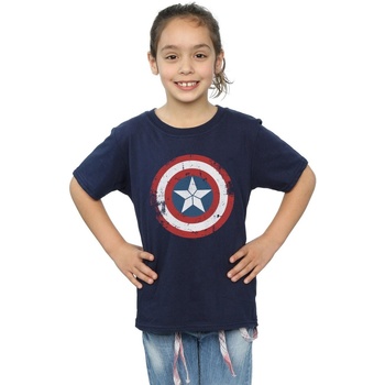 Vêtements Fille T-shirts manches longues Marvel Captain America Civil War Distressed Shield Bleu