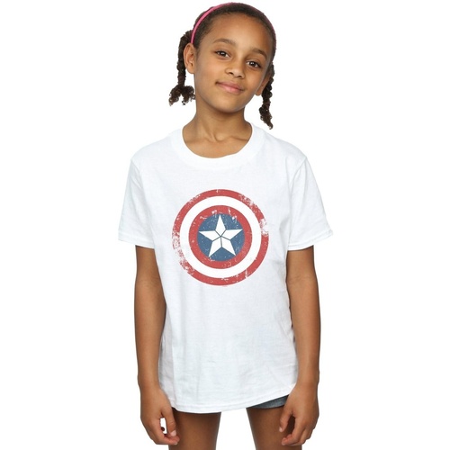 Vêtements Fille T-shirts manches longues Marvel Captain America Civil War Distressed Shield Blanc