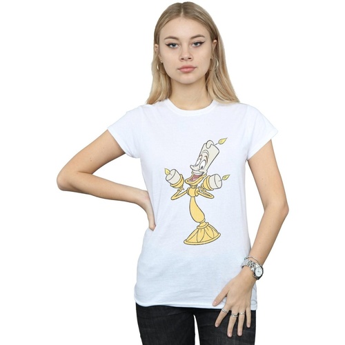 Vêtements Femme T-shirts manches longues Disney Beauty And The Beast Lumiere Distressed Blanc