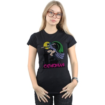Vêtements Femme T-shirts manches longues Dc Comics Catwoman Crackle Logo Noir
