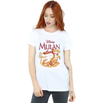 Vêtements Femme T-shirts manches longues Disney Mulan Mushu Dragon Fire Blanc