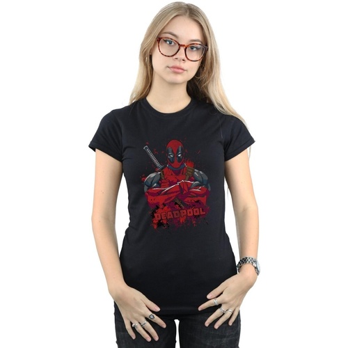 Vêtements Femme T-shirts manches longues Marvel Deadpool Pose Splat Noir