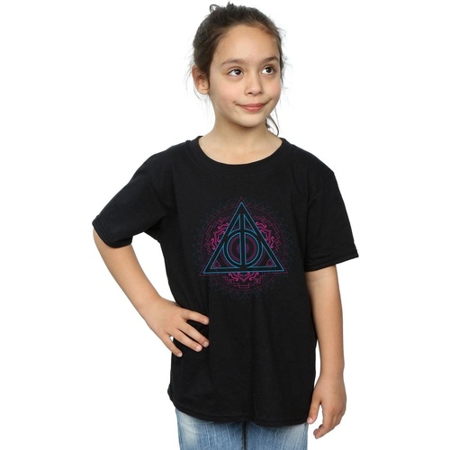 Vêtements Fille T-shirts manches longues Harry Potter Neon Deathly Hallows Noir