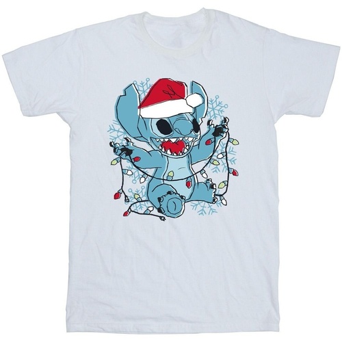 Vêtements Fille T-shirts manches longues Disney Lilo And Stitch Christmas Lights Sketch Blanc