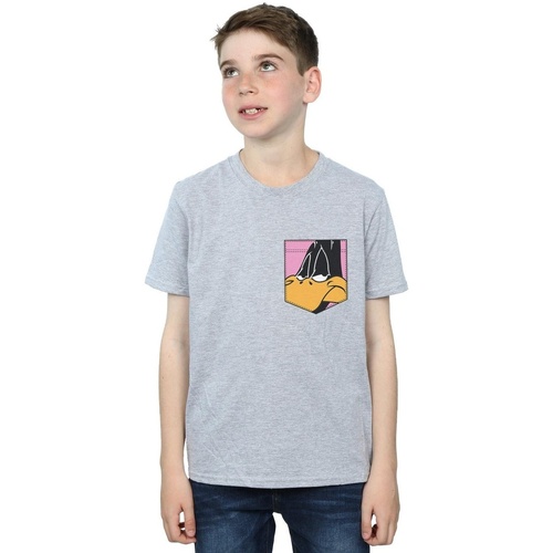 Vêtements Garçon T-shirts manches courtes Dessins Animés Daffy Duck Face Faux Pocket Gris