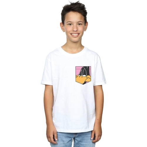 Vêtements Garçon T-shirts manches courtes Dessins Animés Daffy Duck Face Faux Pocket Blanc
