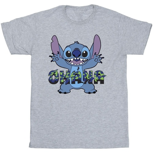 Vêtements Fille T-shirts manches longues Disney Lilo And Stitch Ohana Blue Glitch Gris