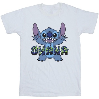 Vêtements Fille T-shirts manches longues Disney Lilo And Stitch Ohana Blue Glitch Blanc