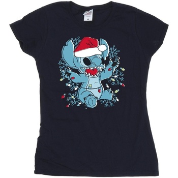 Vêtements Femme T-shirts manches longues Disney Lilo And Stitch Christmas Lights Sketch Bleu