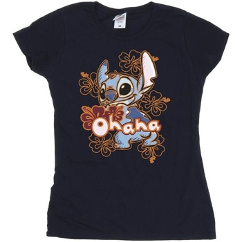 Vêtements Femme T-shirts manches longues Disney Lilo And Stitch Ohana Orange Hibiscus Bleu