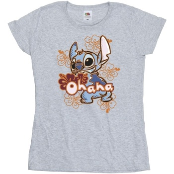 Vêtements Femme T-shirts manches longues Disney Lilo And Stitch Ohana Orange Hibiscus Gris