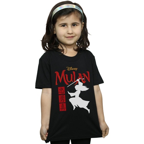 Vêtements Fille T-shirts manches longues Disney Mulan Movie Warrior Silhouette Noir