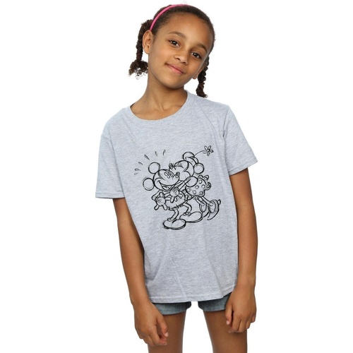Vêtements Fille T-shirts manches longues Disney Mickey And Minnie Mouse Kiss Sketch Gris