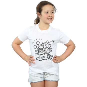 Vêtements Fille T-shirts manches longues Disney Mickey And Minnie Mouse Kiss Sketch Blanc
