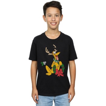 Vêtements Garçon T-shirts manches courtes Disney Pluto Christmas Reindeer Noir