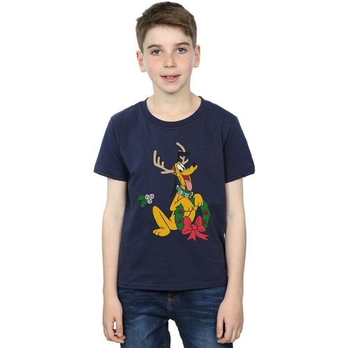 Vêtements Garçon T-shirts manches courtes Disney Pluto Christmas Reindeer Bleu