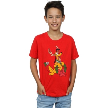 Vêtements Garçon T-shirts manches courtes Disney Pluto Christmas Reindeer Rouge