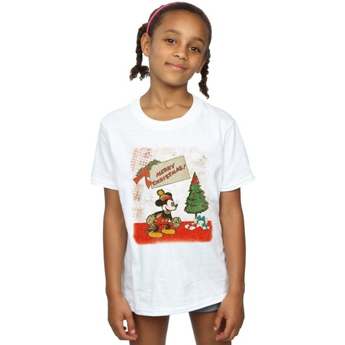 Vêtements Fille T-shirts manches longues Disney Mickey Mouse Vintage Christmas Blanc