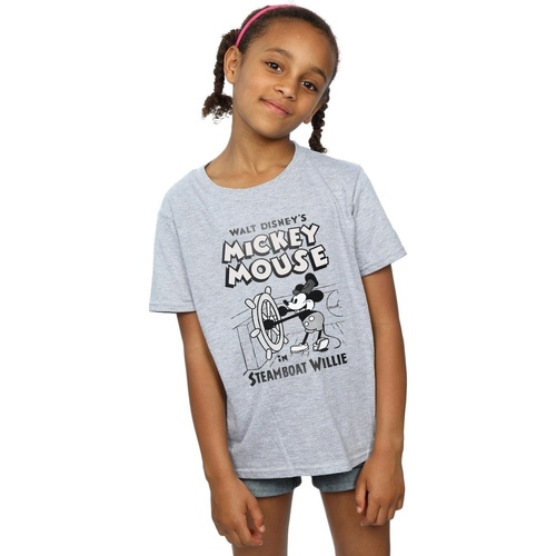 Vêtements Fille T-shirts manches longues Disney Mickey Mouse Steamboat Willie Gris