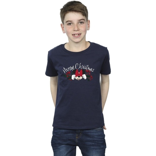 Vêtements Garçon T-shirts manches courtes Disney Minnie Mouse Christmas Holly Bleu