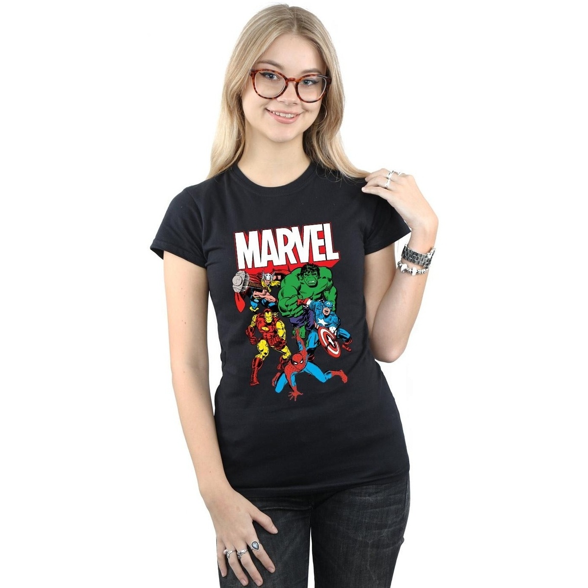 Vêtements Femme T-shirts manches longues Marvel Hero Group Noir